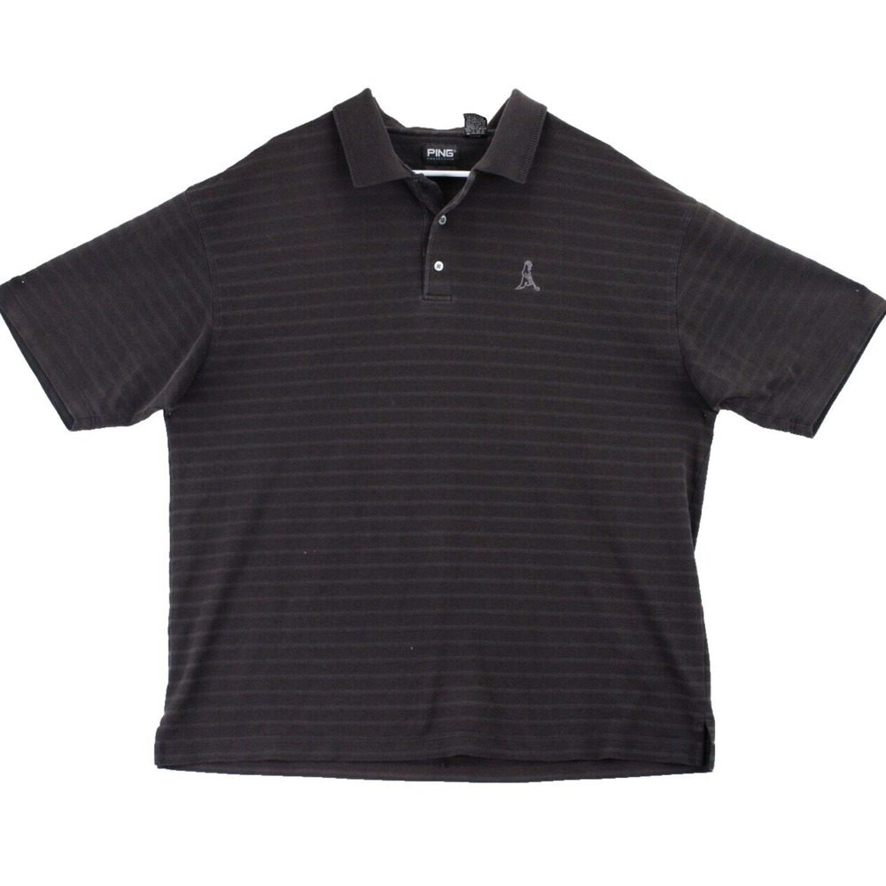 PING Collection Mens Golf Polo Shirt Dark Brown Striped Embroidered Logo Size XL